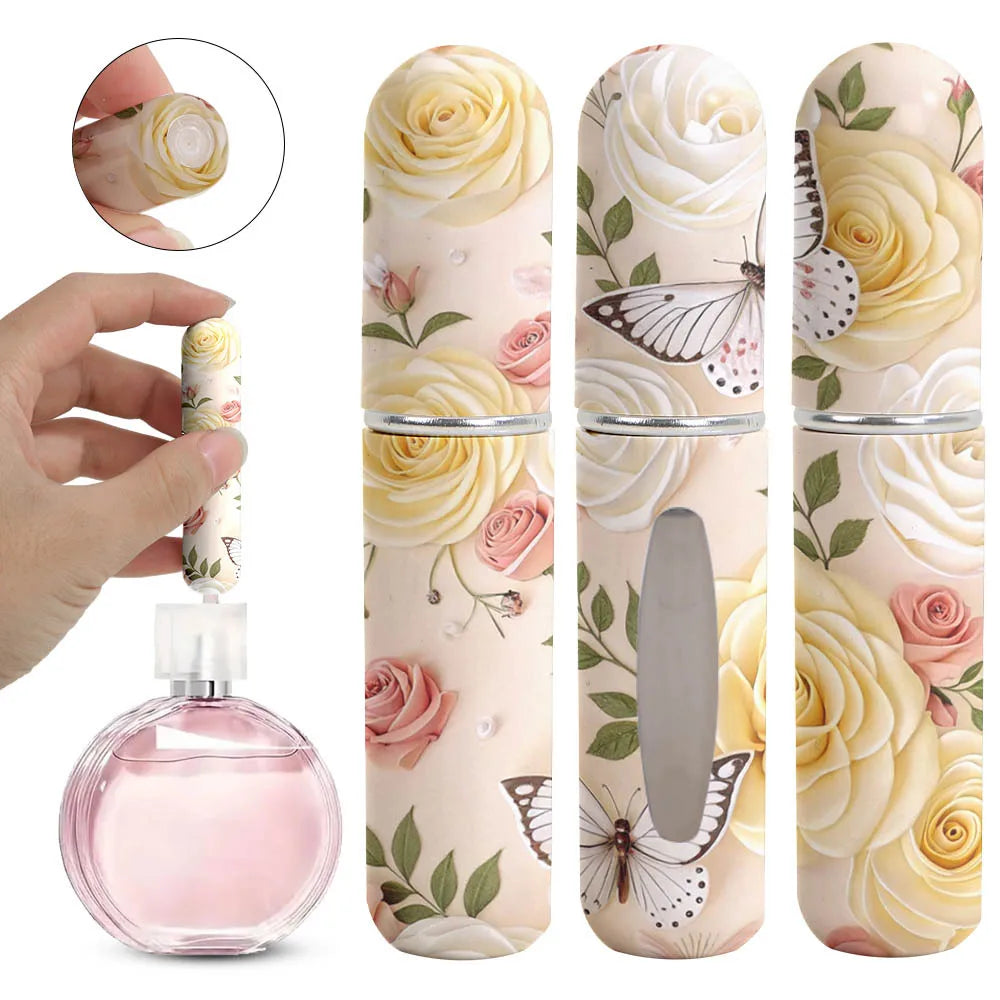 New 5ml Refillable Spray Bottle Mini Flower Pattern Refillable Perfume Bottle with Pendant Empty Cosmetic Containers Cute