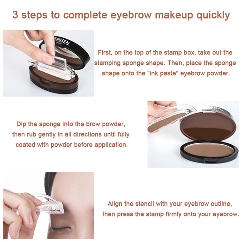 Double Seal Eyebrow Stamp Powder Kit Natural Brow Shaping Stencil Waterproof Long Lasting Brow Enhancer Makeup Tool for Women