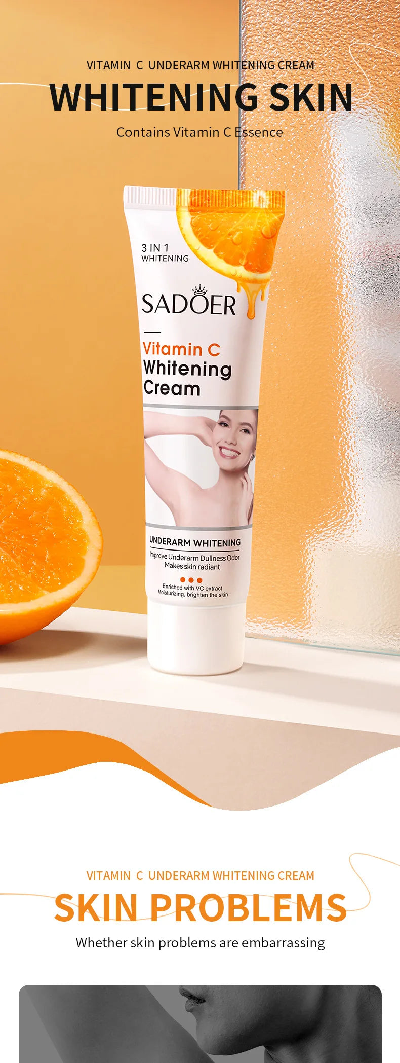 SADOER Vitamin C Whitening Cream Body Armpit Nourishing Anti-aging Smooth Moisturizing Body Lotion Exfoliating Creams Skin Care