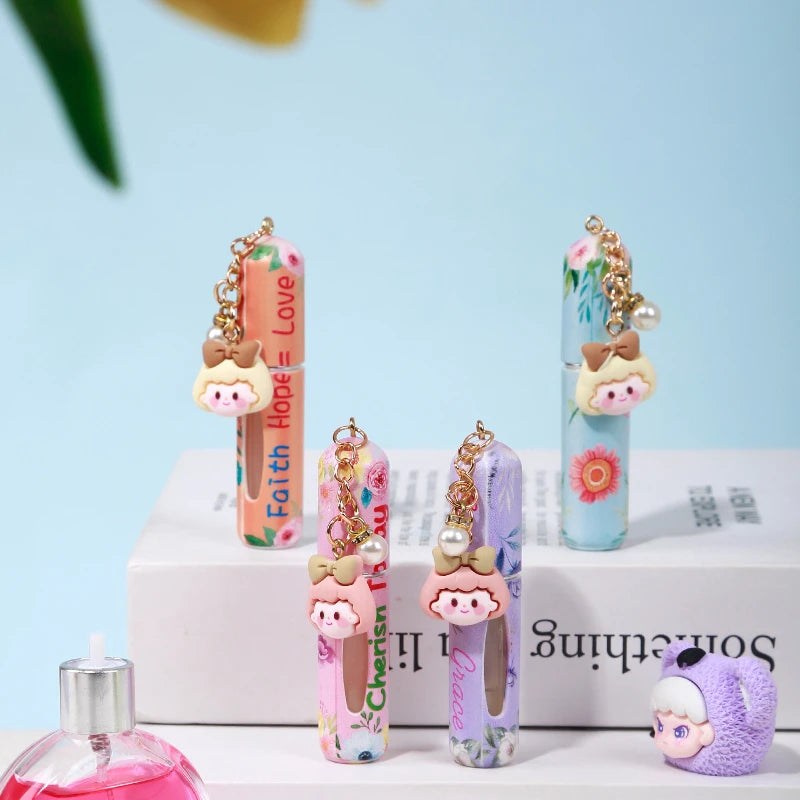 New 5ml Refillable Spray Bottle Mini Flower Pattern Refillable Perfume Bottle with Pendant Empty Cosmetic Containers Cute