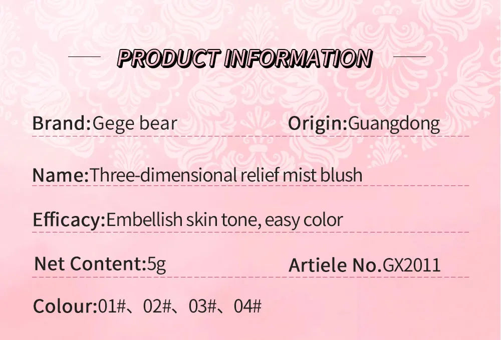 Three dimensional relief mist Color blush natural tender delicate hold makeup low saturation female blush cream