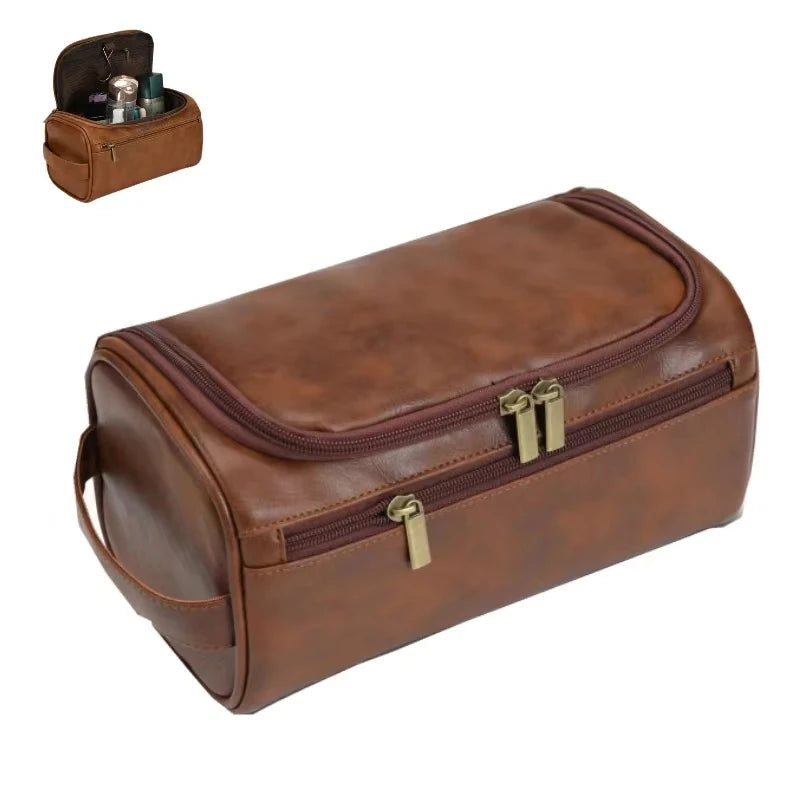 Leather Toiletry Bag for Men Women Dopp Kit Mens Hanging Toiletry Bag Travel Toiletry Bag for Traveling Large Cosmetic Bag for T