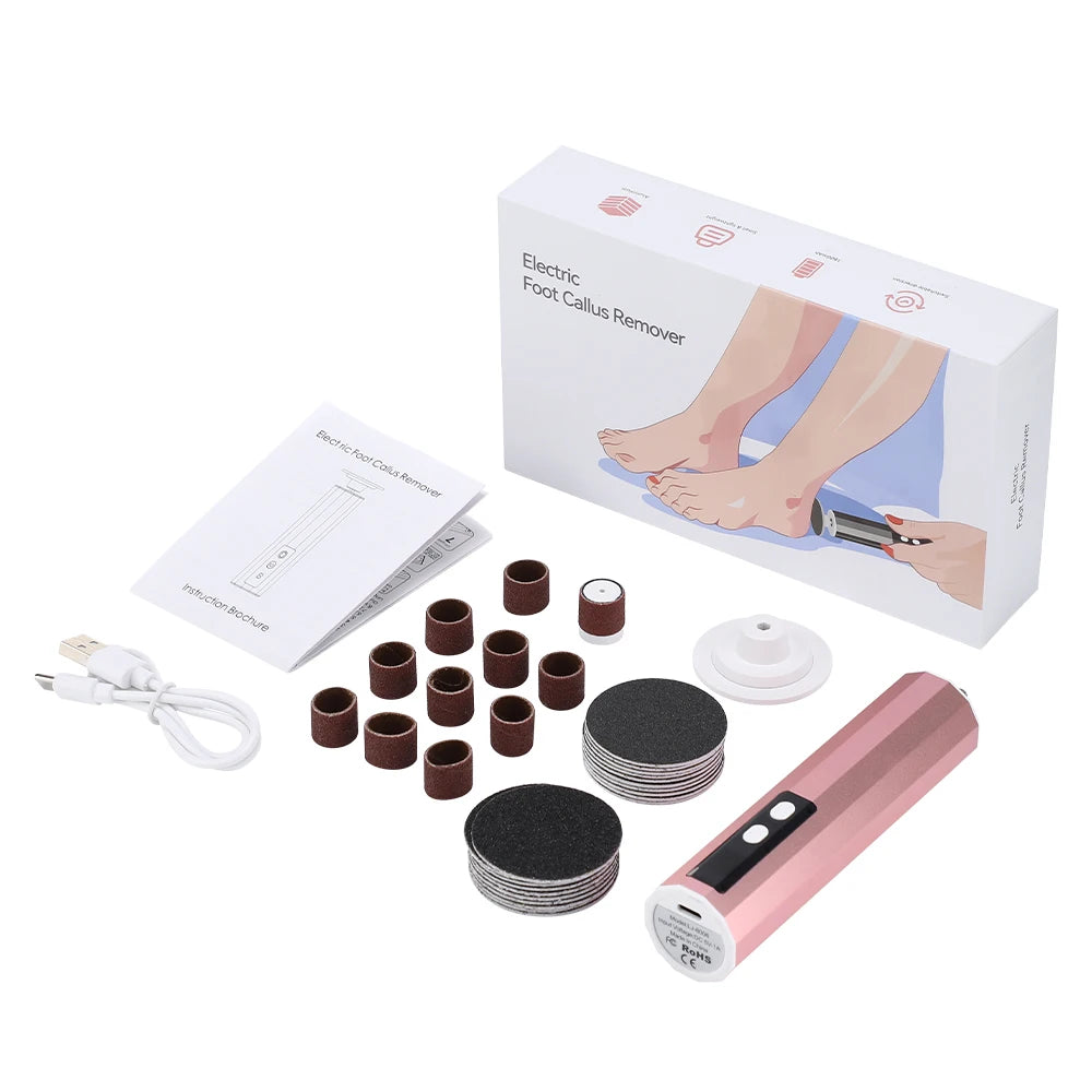 USB Rechargeable Wireless Electric Foot File Cuticle Callus Remover Machine Pedicure Tools Foot Heel Care Tool With Sandpaper
