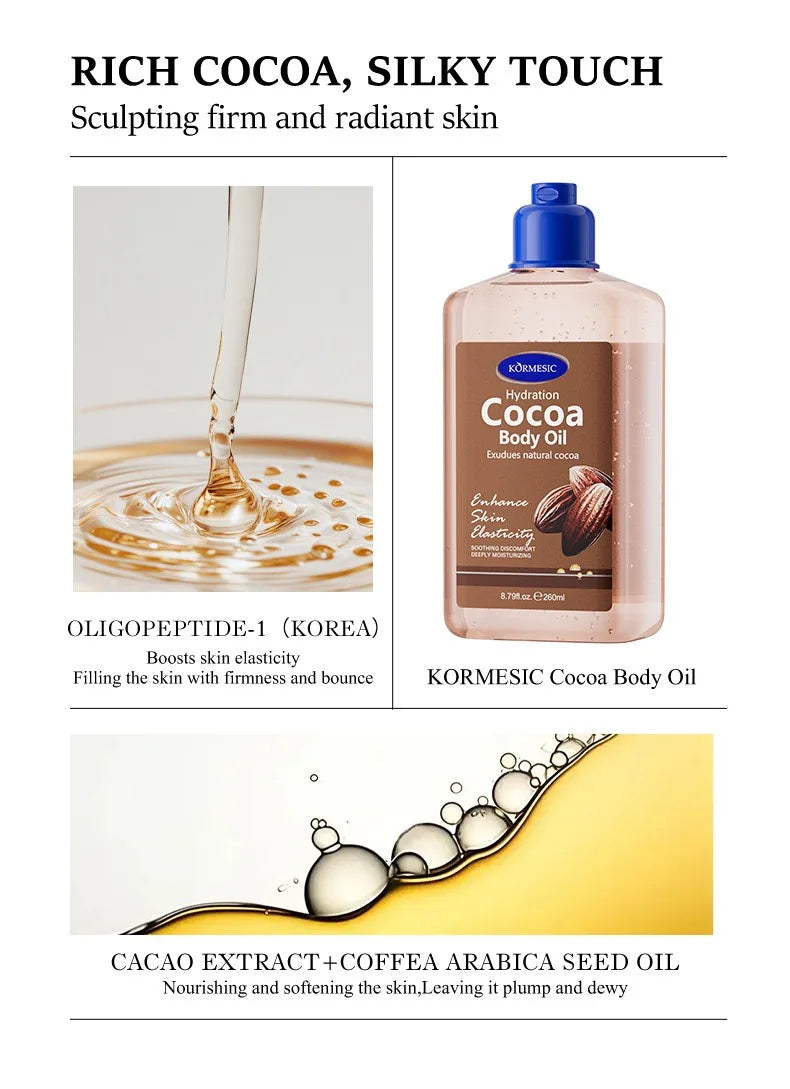KORMESIC Body Oil 260ml Rose/Cocoa/Coconut Hydrating Brighten Skin Texture Soothe Discomfort Essential Oil