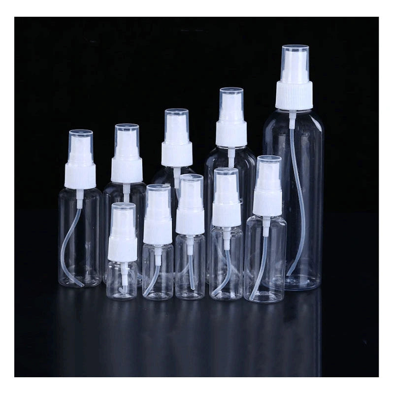 10/15/20/30/50/60/100ml 1/2oz Small Plastic Travel Clear Refillable Bottles with Fine Mist Sprayer Pump Mini Perfume Atomizer