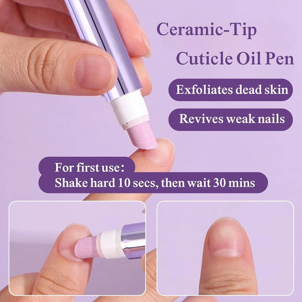 3Pcs 3-In-1 Nail Care Essentical Oil Pen Remover Dead Skin Burrs Nail Cuticle Pusher Strengthen Repair Damaged Nail Essent Oils