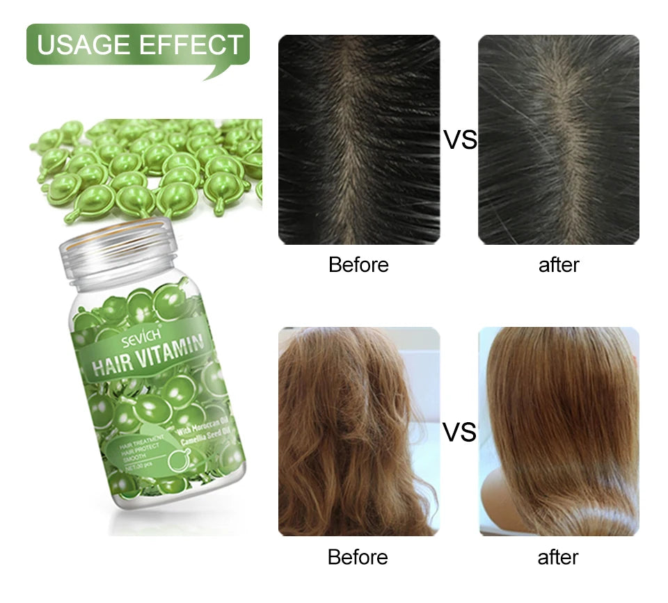 30Pcs Anti Hair Loss Hair Vitamin Capsule Oil Keratin Complex Oil Smooth Silky Hair Serum Hair Mask Repair Frizz Damaged Sevich