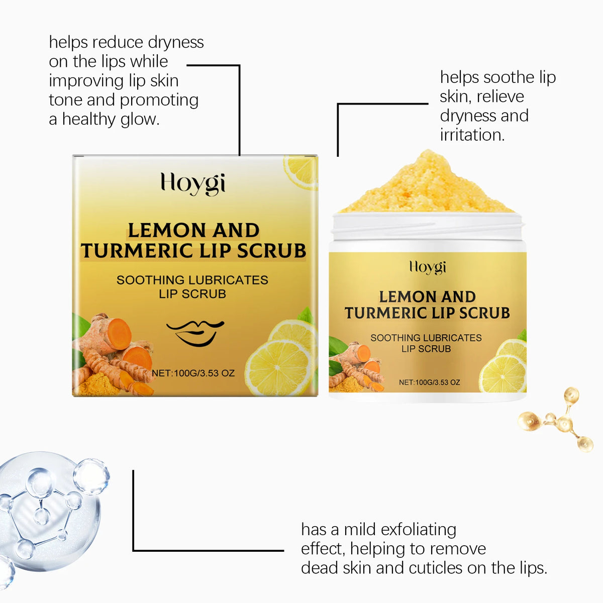 Turmeric Lemon Lip Scrub Dead Skin Removal Exfoliating Moisturizing Balm for Dry Chapped Lips Fade Lip Lines Nourishing Lip Care