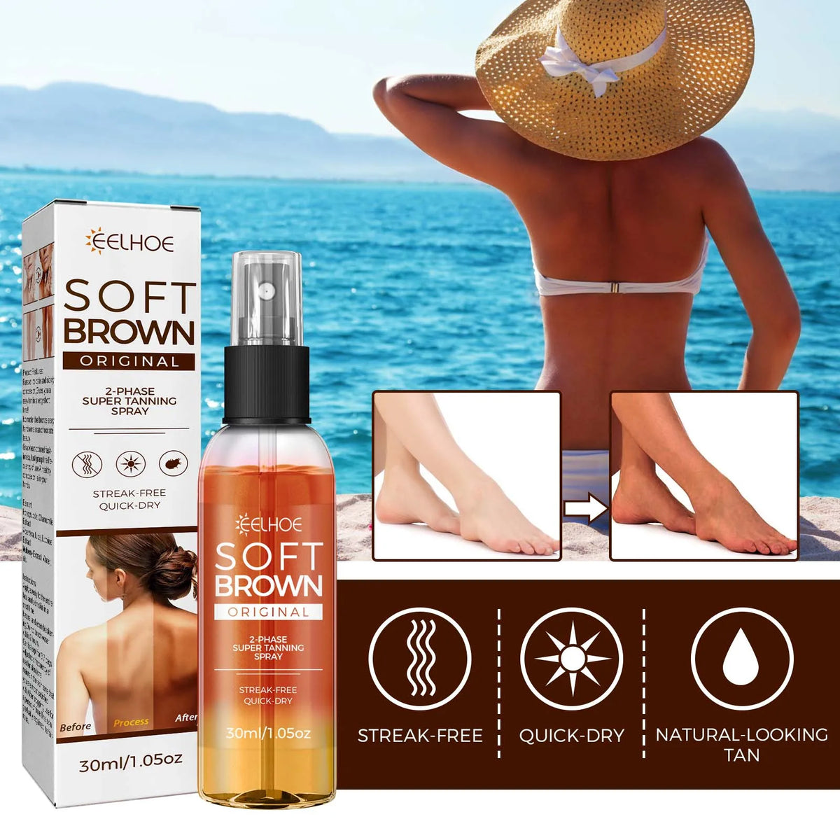 2-Phase Body Tanning Spray Natural Plant Extract Fast Absorption Refresh Non-Greasy Quick Dry Streak-Free Self Tanning Mist For Natural Bronze Glowing Sun-Kissed Skin Summer Beach Moisturizing Tanning