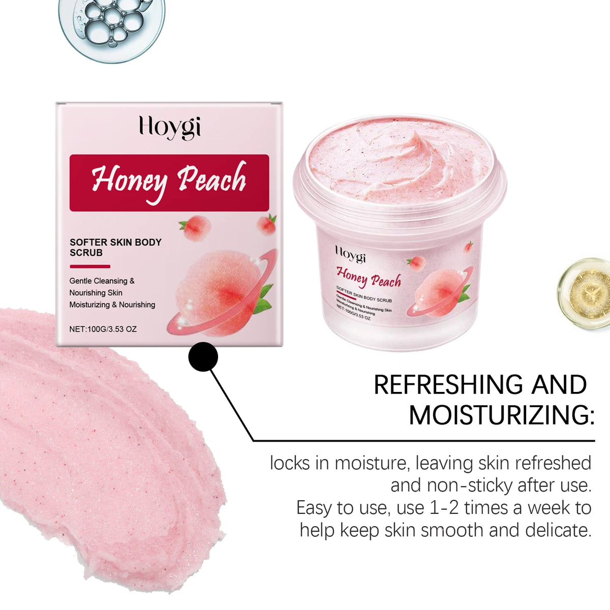 HOYGI Peach Body Scrub Gentle Exfoliating Smoothing Soften Skin Moisturizing Bathing Cleaning Pores Fruit Acid Skin Care 100g