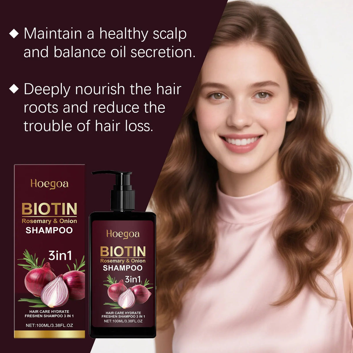Red Onion Rosemary Shampoo Anti Hair Loss Repair Damaged Frizz Deep Cleansing Oil Control Thickening Hair Growth Shampoo
