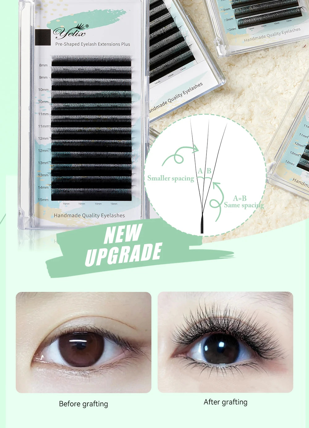 Yelix 3D Lashes Smaller Spacing 3D W Shape Eyelash Extension Premade Volume Fan Lashes Natural Soft Narrow 3D W Lashes