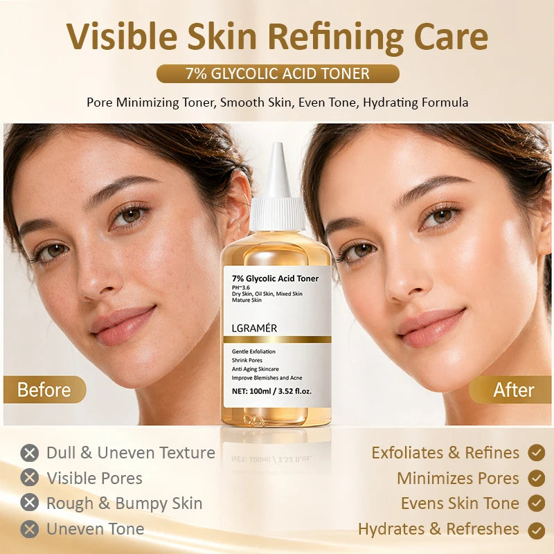 100ml Exfoliating Facial Toner,7% Glycolic Acid Exfoliating Toner,Pore Minimizing Toner,Smooth Skin, Even Tone,Hydrating Formula