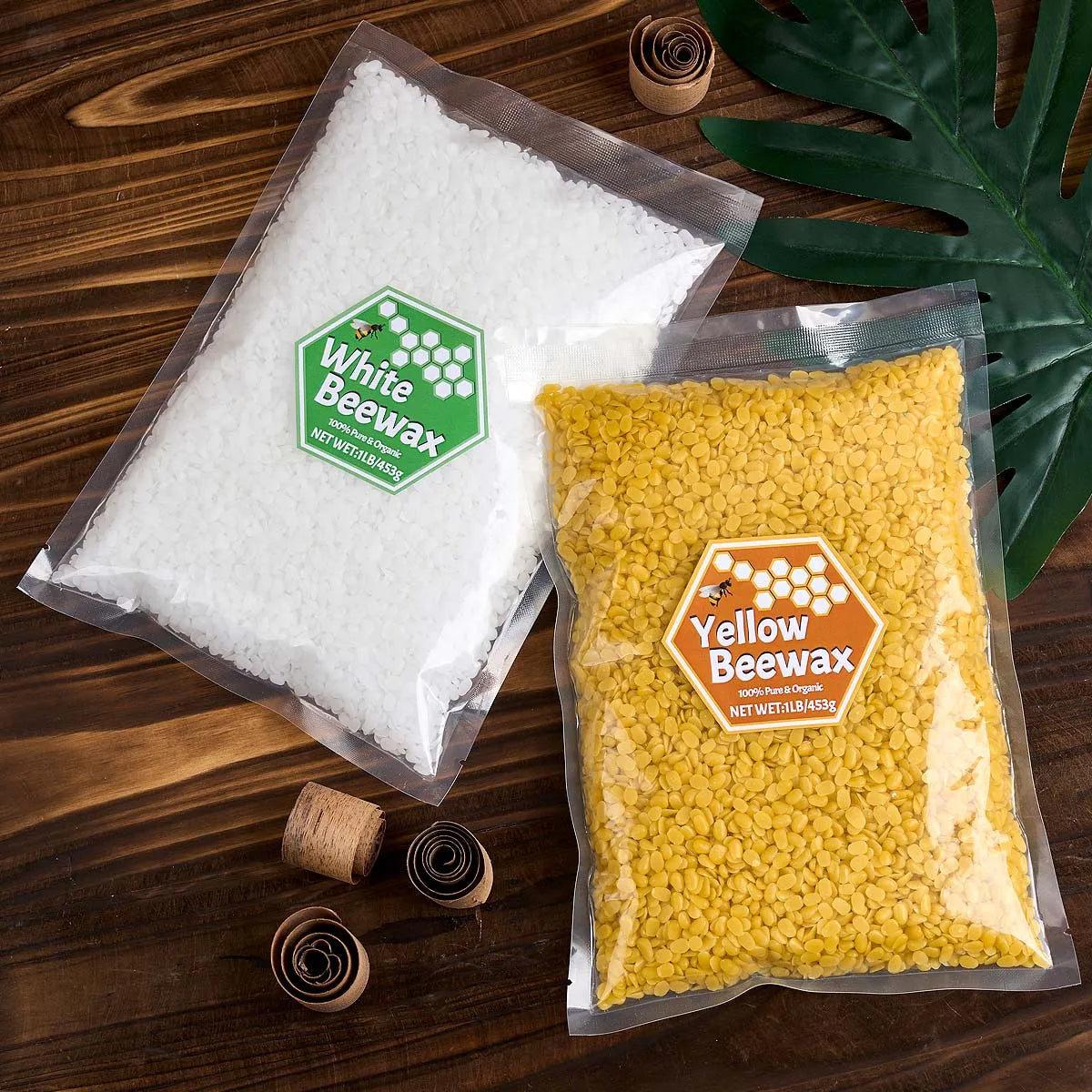 1LB Yellow And White Beeswax Pure Natural Granular Scented Candle Material DIY Soy Wax Smokeless Wicks Craft Making Supplies