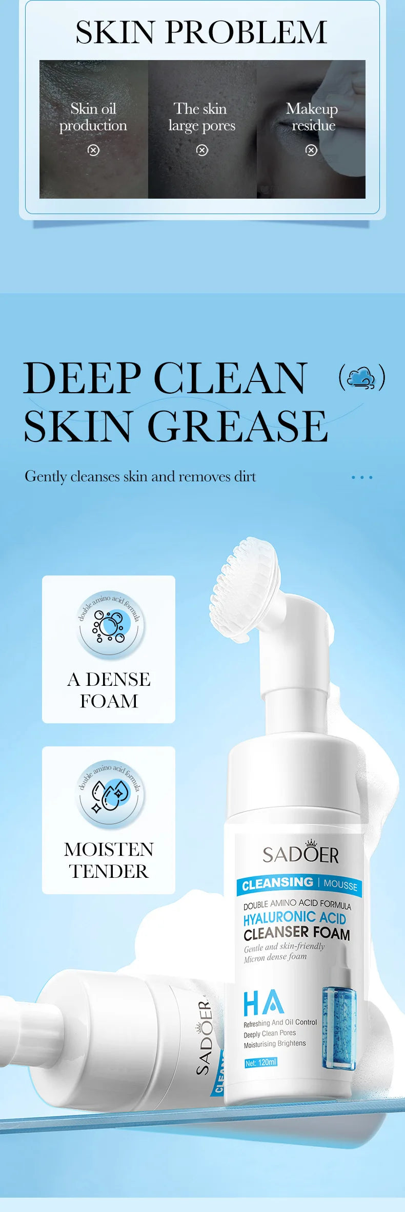 SAODER Q10 Vitamin C Facial Cleanser Face Wash Foam Facial Cleansing Mossee Moisturizing Brightening Facial Skin Care Products