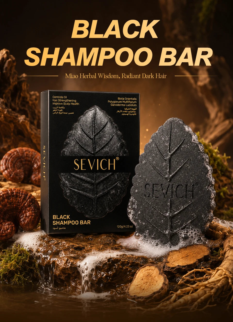 SEVICH Natural Black Shampoo Bar 120g Solid Hair Soap Herbal Anti Dandruff Oil Control Scalp Care Daily Use Strengthen Roots