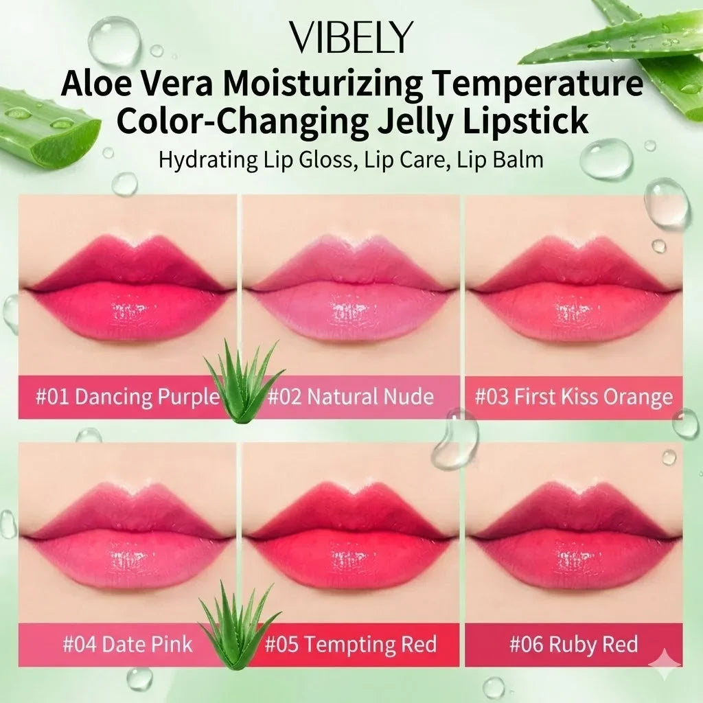 VIBELY Aloe Vera Moisturizing Lip Balm Thermochromic Jelly Lipstick Long Lasting Hydrating Lip Care Tint for Daily Use
