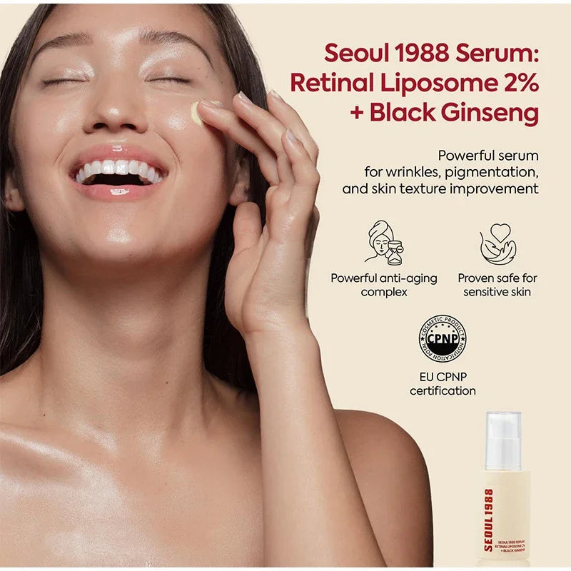 Korean 1988 Retinol Face Care Serum,Black Ginseng Niacinamide Vitamin C Moisturizing Firming Ampoule,Anti Aging Wrinkle Skincare