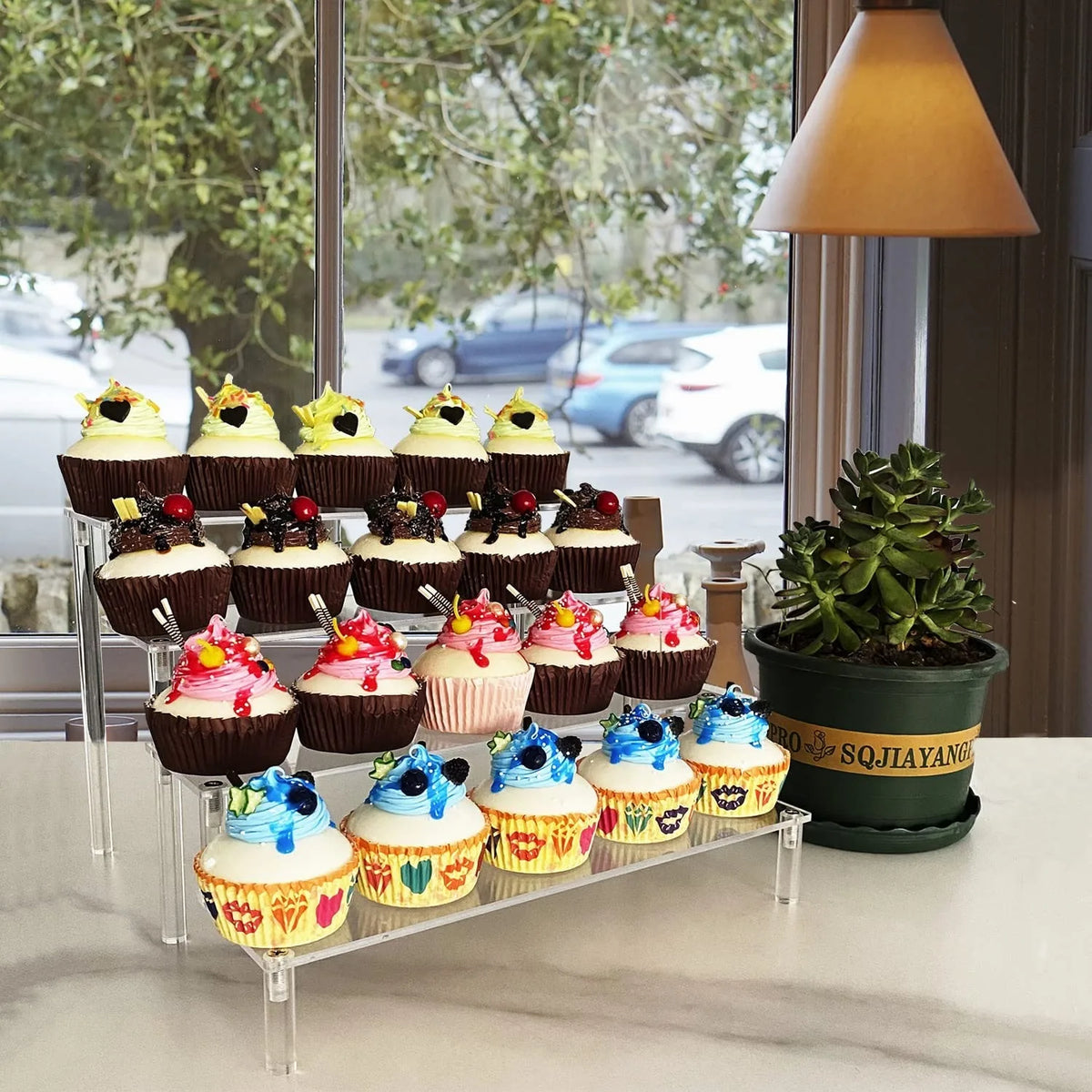 Acrylic Riser Display Shelf,3 Tier Display Stand for Amiibo Funko POP Figures,Cupcake Perfume Organizer Makeup Collection Doll