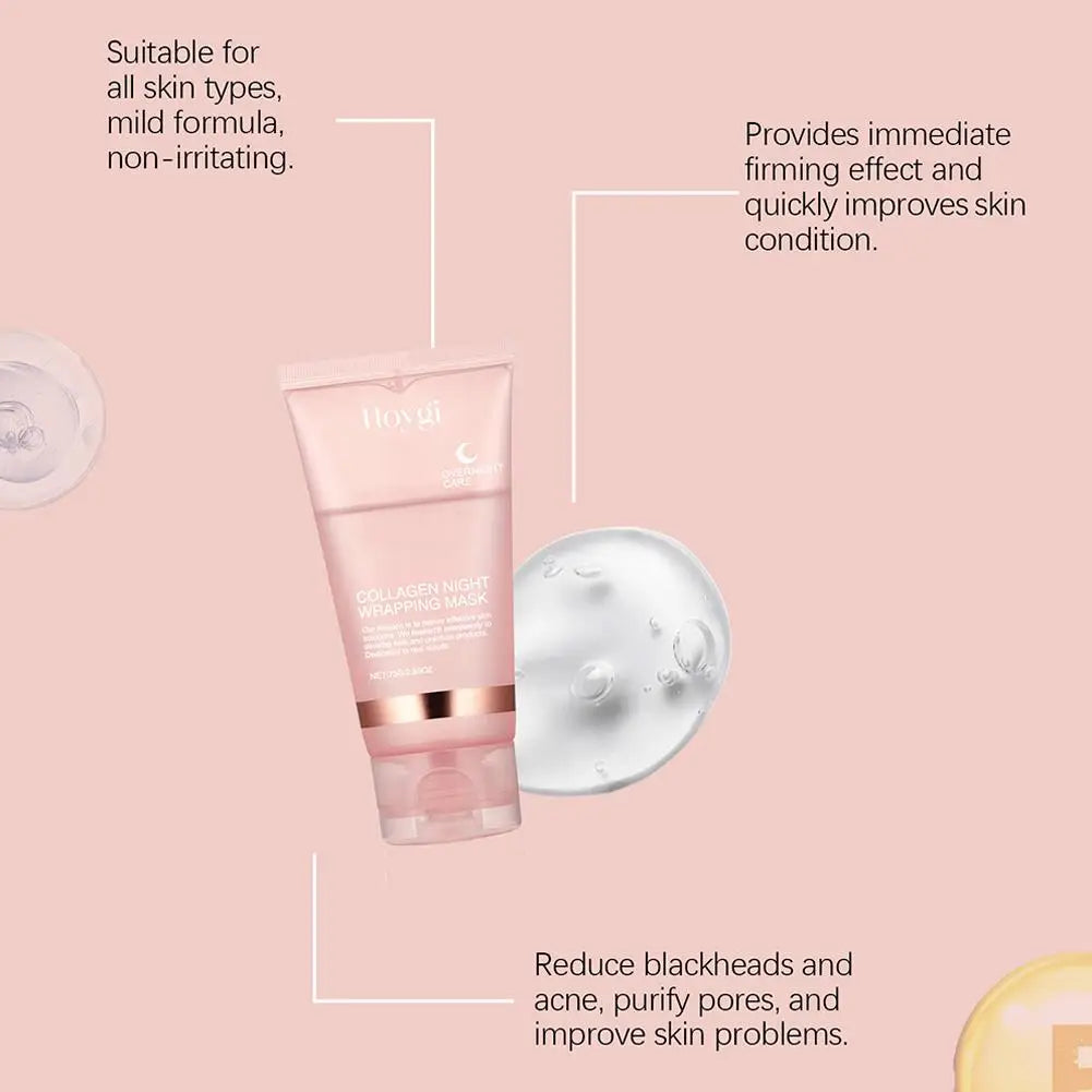 Hydrolyzed Collagen Overnight Facial Mask Wrapping Peel-Off Mask Hydrating Firming Mask for Elasticity Reduces Sagging Dullness