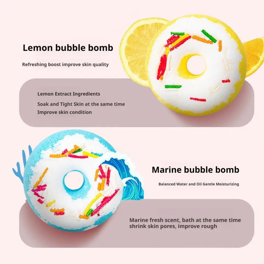 Donut Shaped Bath Salt with Moisturizing Oil, Fizzy Effervescent Bath Salt Ball for Relaxation, Skin Care Gift for Women