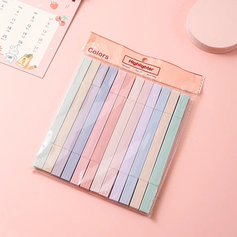 12pcs/set Pastel Color Highlighter Kawaii Stationery Color Marker School Supplies Student Marker Highlighter JapaneseStationery