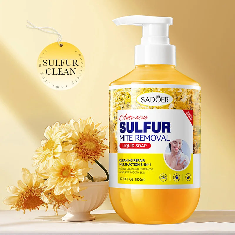 500m Anti-Mite Sulfur Shower Gel Deep Cleansing Oil Control Anti-Acne Soothe Repair Body Skin Care Wash for Women & Men