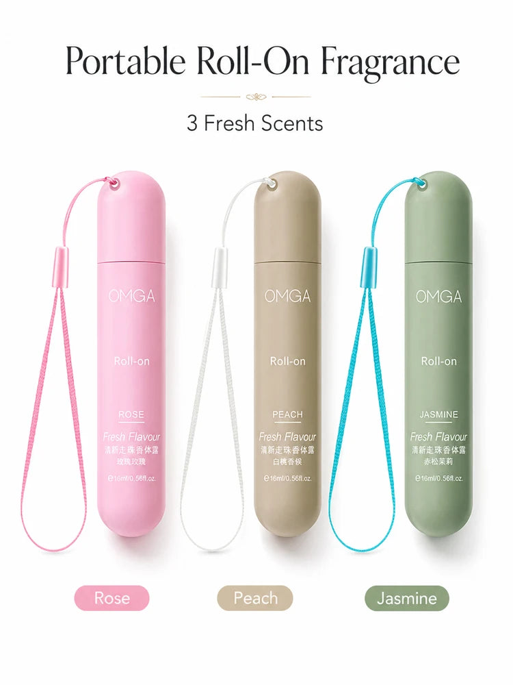 3pcs Portable Roll On Perfume Set 16ml Fresh Body Fragrance for Women Travel Size Long Lasting Scent Rose Peach Jasmine