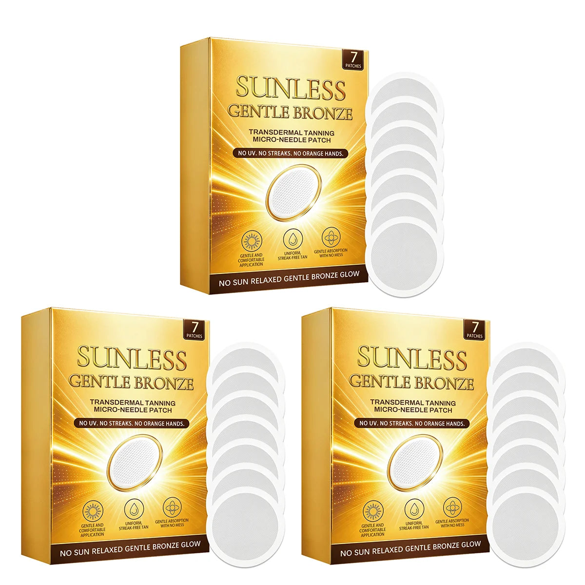 Sunless Gentle Bronze Transdermal Tanning Micro-Needle Patch 7 Patches Natural Bronze Glow for Body, Mess-Free Self-Tanner