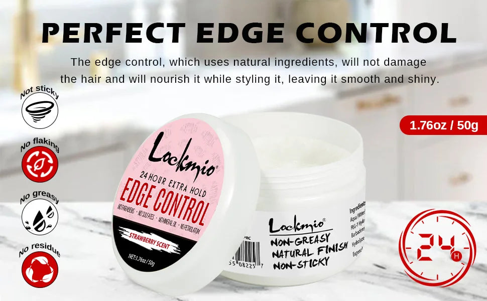 LOKMIO 50g Edge Control 24 Hour Extra Hold Hair Gel Pomade Broken Hair Finishing Styling Cream Smooth Anti-Frizz Wax