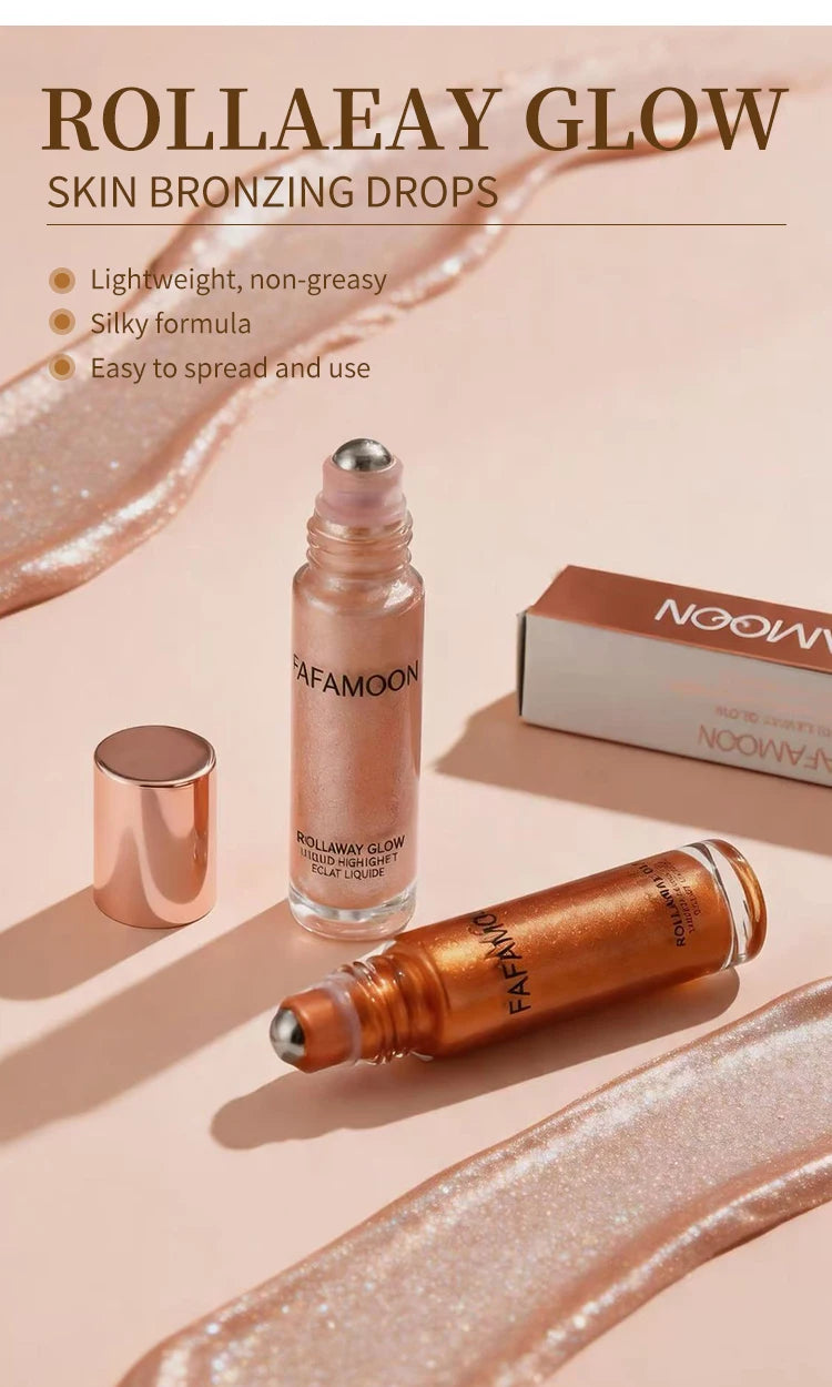 Pearlescent Glitter Roller Ball Shimmer Oil Lasting Shine Gold Bronze Contour Brighten for Face Body Sparkle Liquid Highlighter