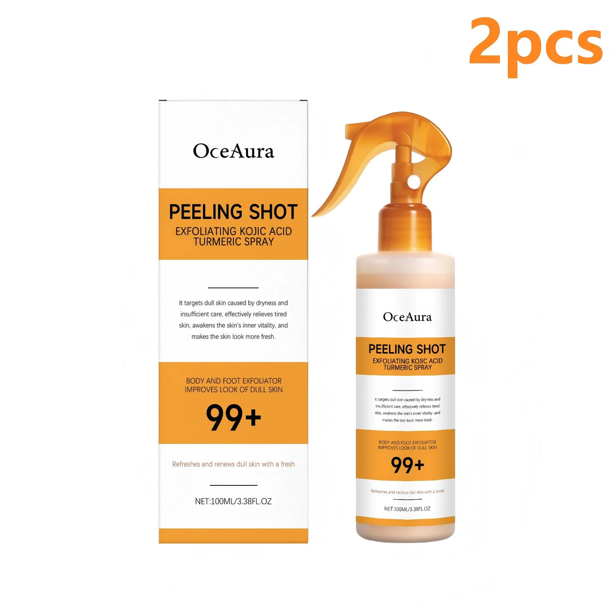 OceAura Peel Shot Kojic Acid Turmeric Spray Exfoliate Skin Care Dead Skin Remover Improve Uneven Looking Exfoliating Spray 100ml