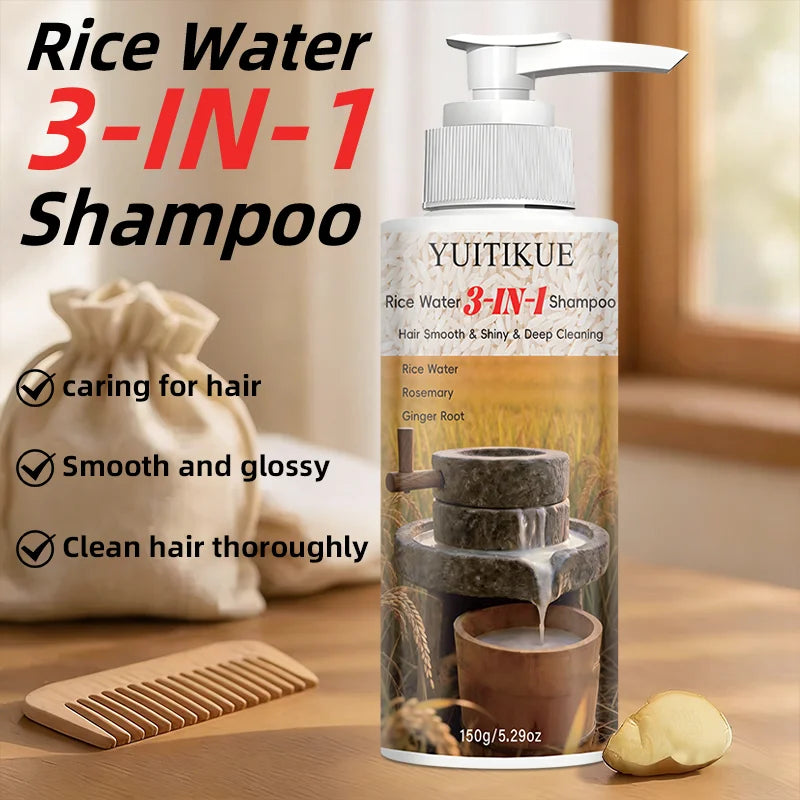 YUITIKUE Rice Water 3-in-1 Shampoo - Rosemary Ginger Root Deep Cleansing Shampoo for Smooth Shiny Hair