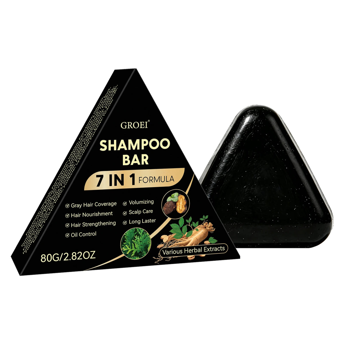 Herbal Ginger & Ginseng Shampoo Bar 80g - 7-in-1 Care for Hair Health, Oil Control, Dandruff & Scalp Balance Daily.