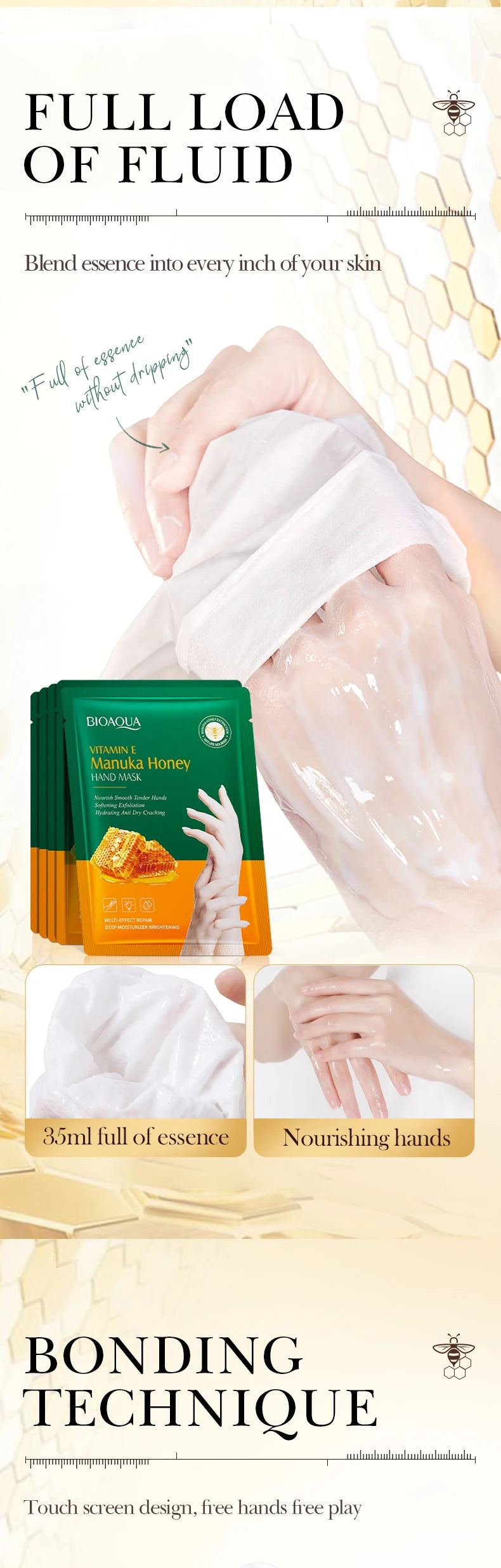 Vitamin E Hand Mask Manuka Honey Nourishing Hydrating Hand Care Film Long-Lasting Moisturizing Soft Smooth Hand Skincare