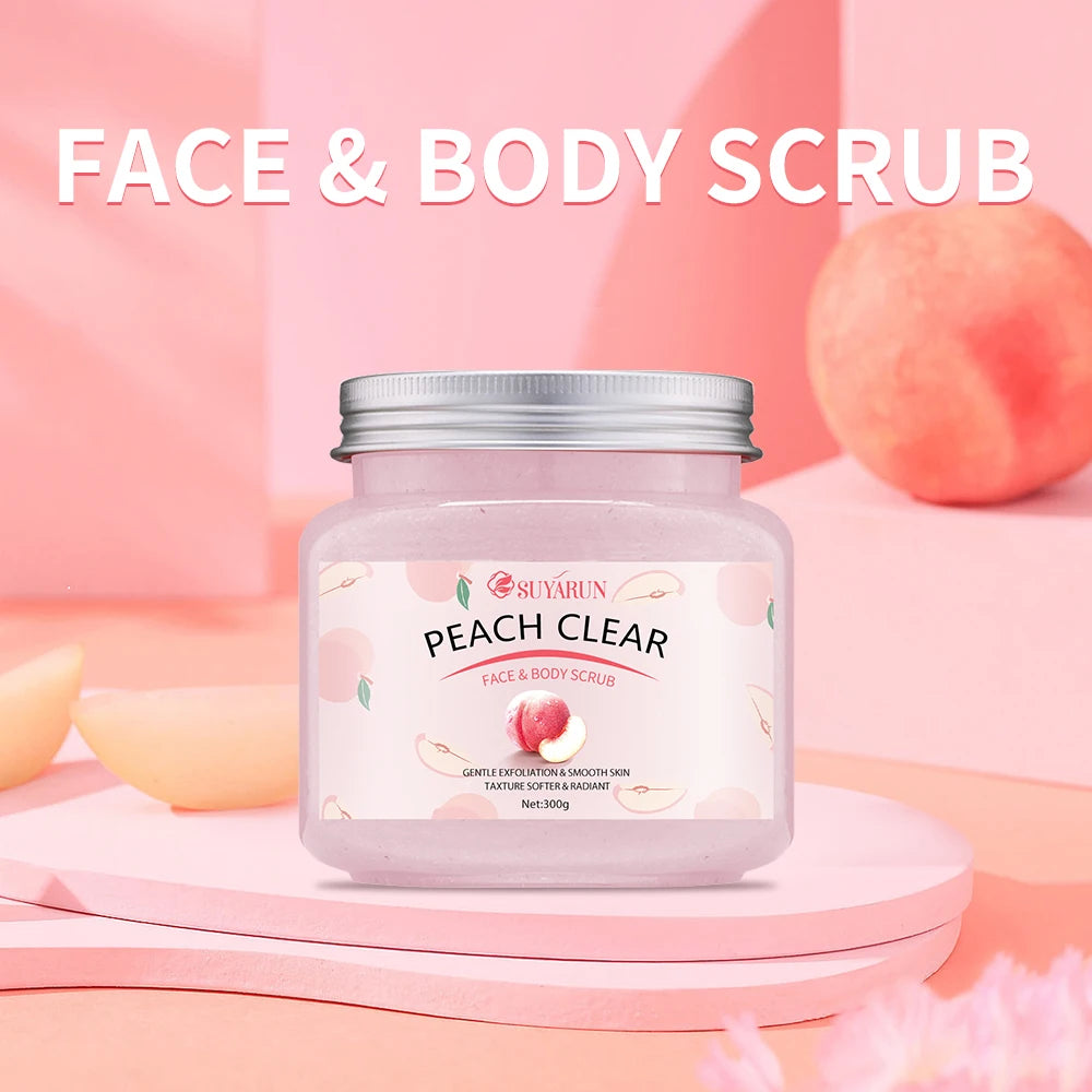 SUYARUN Peach Sugar Scrub Exfoliator - Moisturizing Body Polish with Shea Butter, Natural Exfoliator for Smooth Skin, 300g.