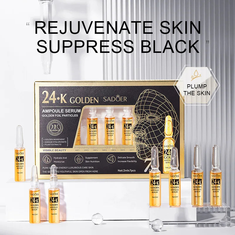 7pcs/Kit SADOER Ampoule Vitamin C 24K Gold Hyaluronic Acid Serum for Face Moisturizing Brightening Hydrating Facial Essence