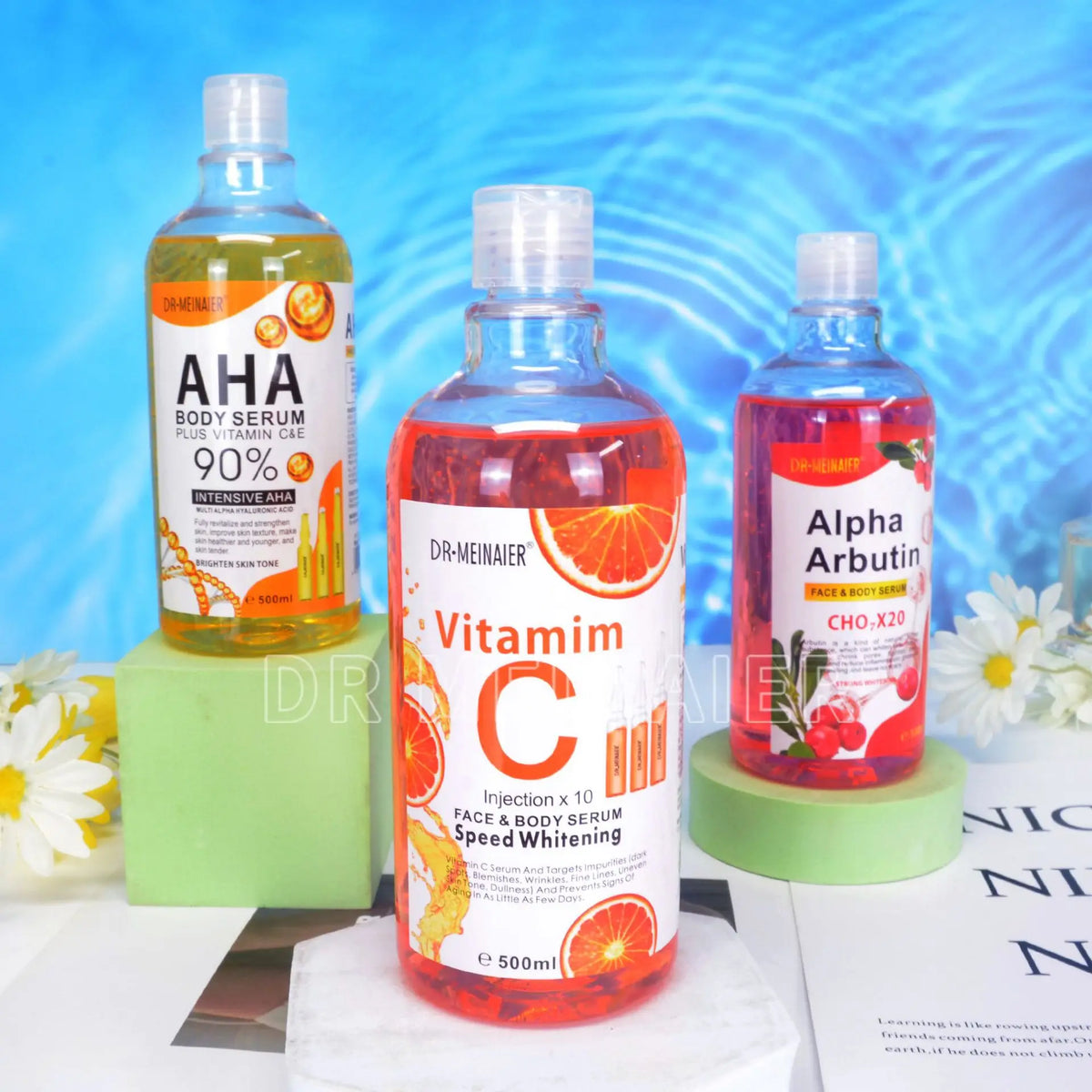 500ML Vitamin C AHA HYALURONIC& NICOTINAMIDE Face Serum Spots Eraser Corrector Whitening Moisturizing Lightening Body Cream 4