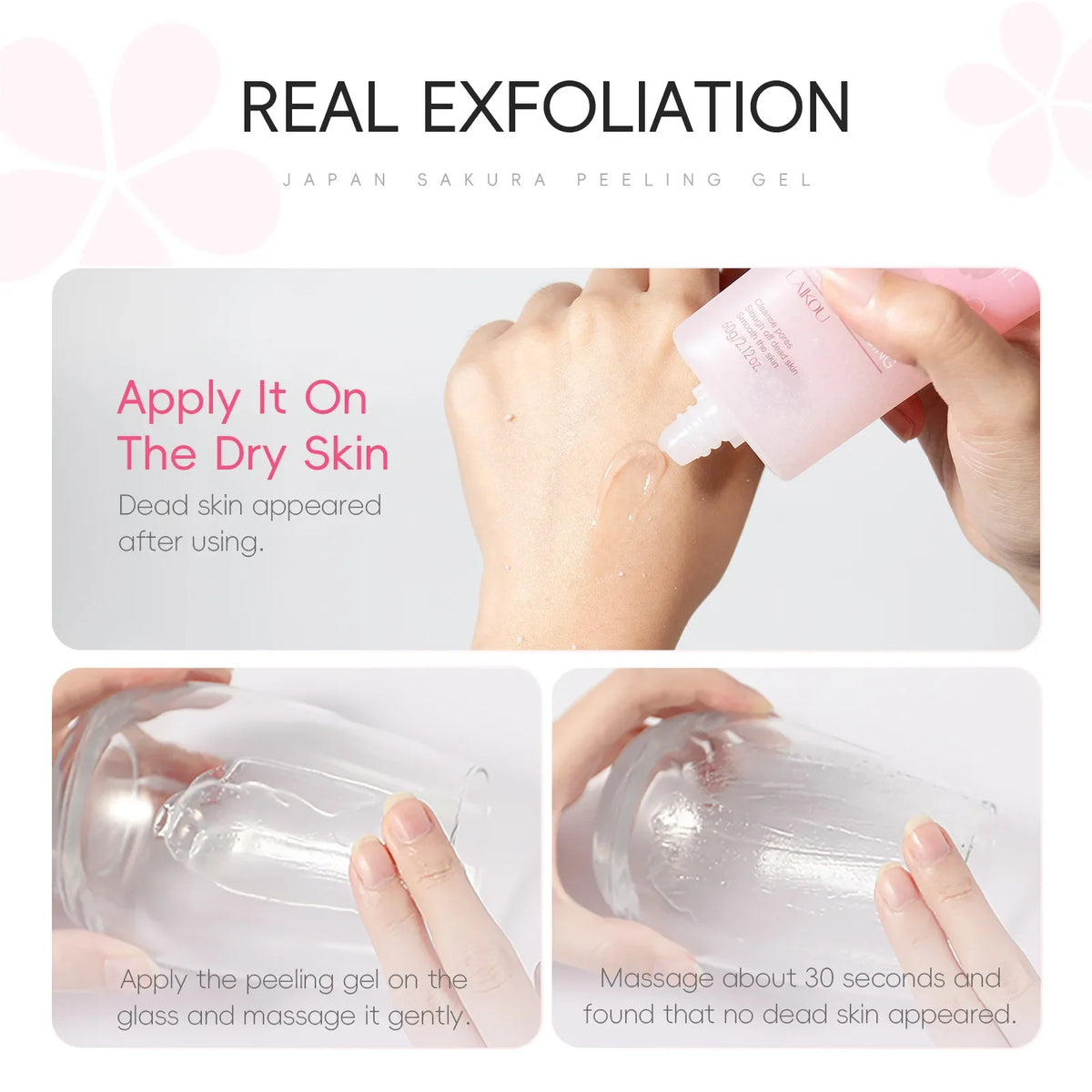 LAIKOU  Sakura Peeling Gel, Deep Cleansing Face Exfoliator, Remove Dead Skin Smooth Skin Gentle Exfoliating Scrub 60g