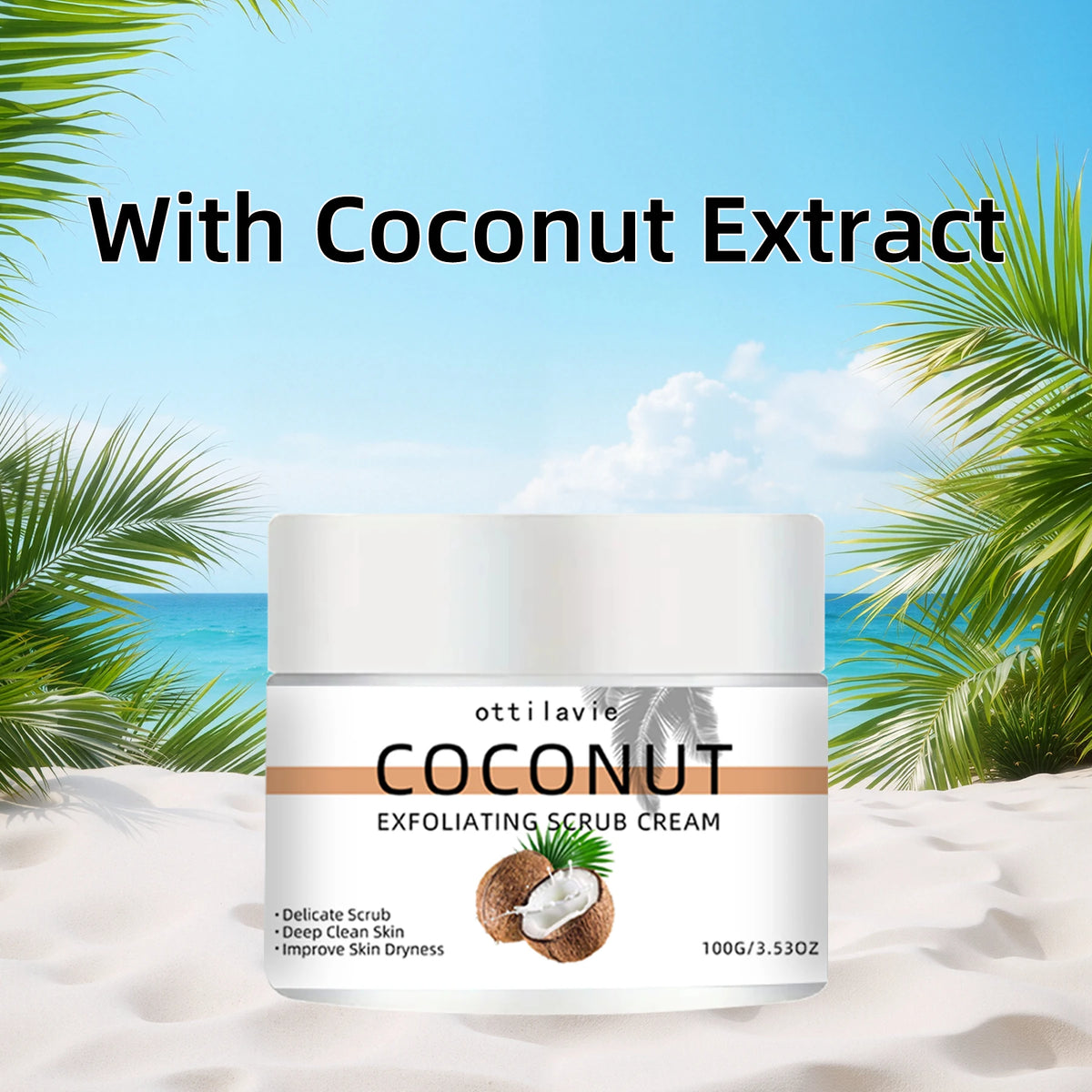 Ottilavie Coconut Exfoliating Scrub Cream Physical Exfoliation for Smooth Skin Suitable for All Skin Types (Face, Neck & Body)