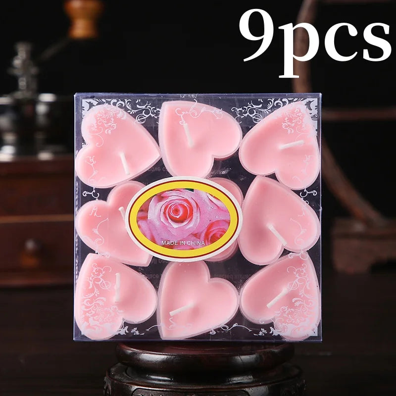 9pcs Heart-shaped Scented Tea Candles Valentine's Day Romantic Love Candle Proposals Wedding Anniversary Decorative Candle