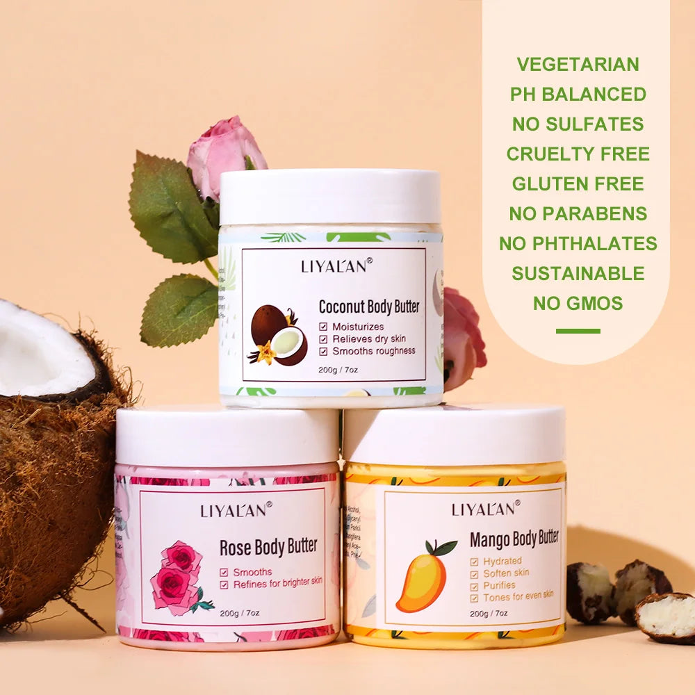 Shea Body Butter Soothes Dry Skin Nourish Moisturizer Smooth Rough Deep Hydration Cream Coconut Rose Mango Skin Care Body Lotion