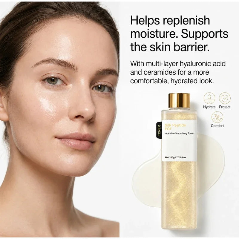 Silk Peptide EGF Facial Toner Gold Particle Smoothing Essence Water Deep Hydration Moisturizing Face Liquid Daily Korea Skincare
