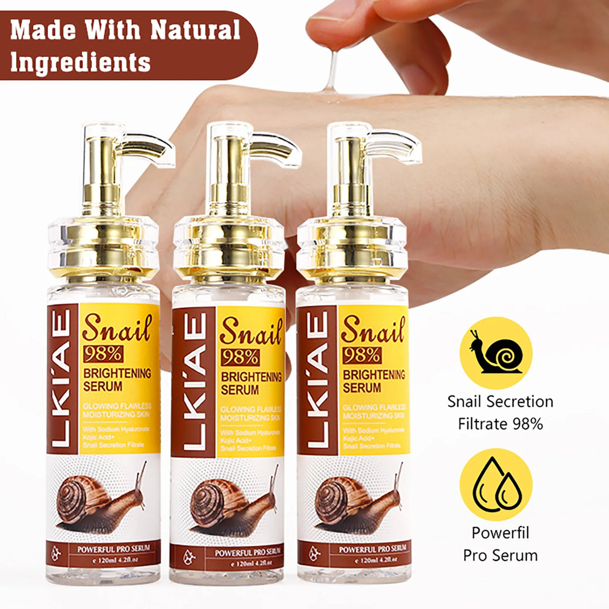 AILKE Snail Extract Whitening Serum, Moisturizing, Reduce Dark Spots, Wrinkle, Even Skin Tone, Lightening Essence for Face, Body