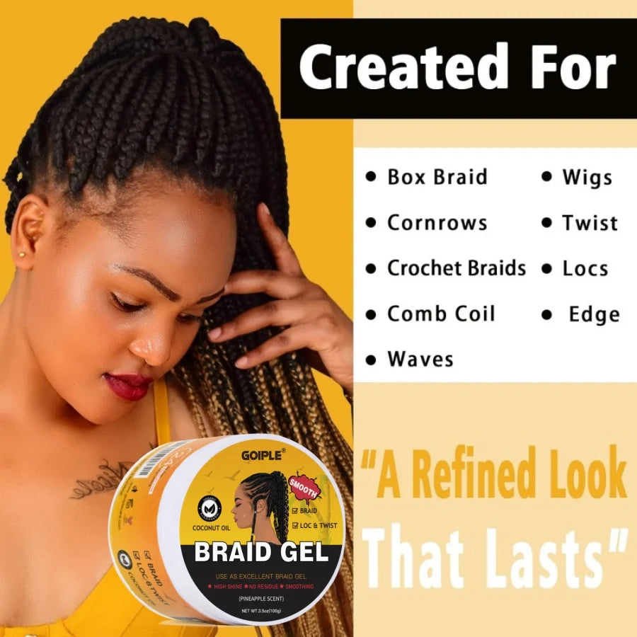 GOIPLE 60ml Braid Mousse for African Women Extra Hold Control Gel for Braiding Twist Locs High Shiny Moisturize Styling Products