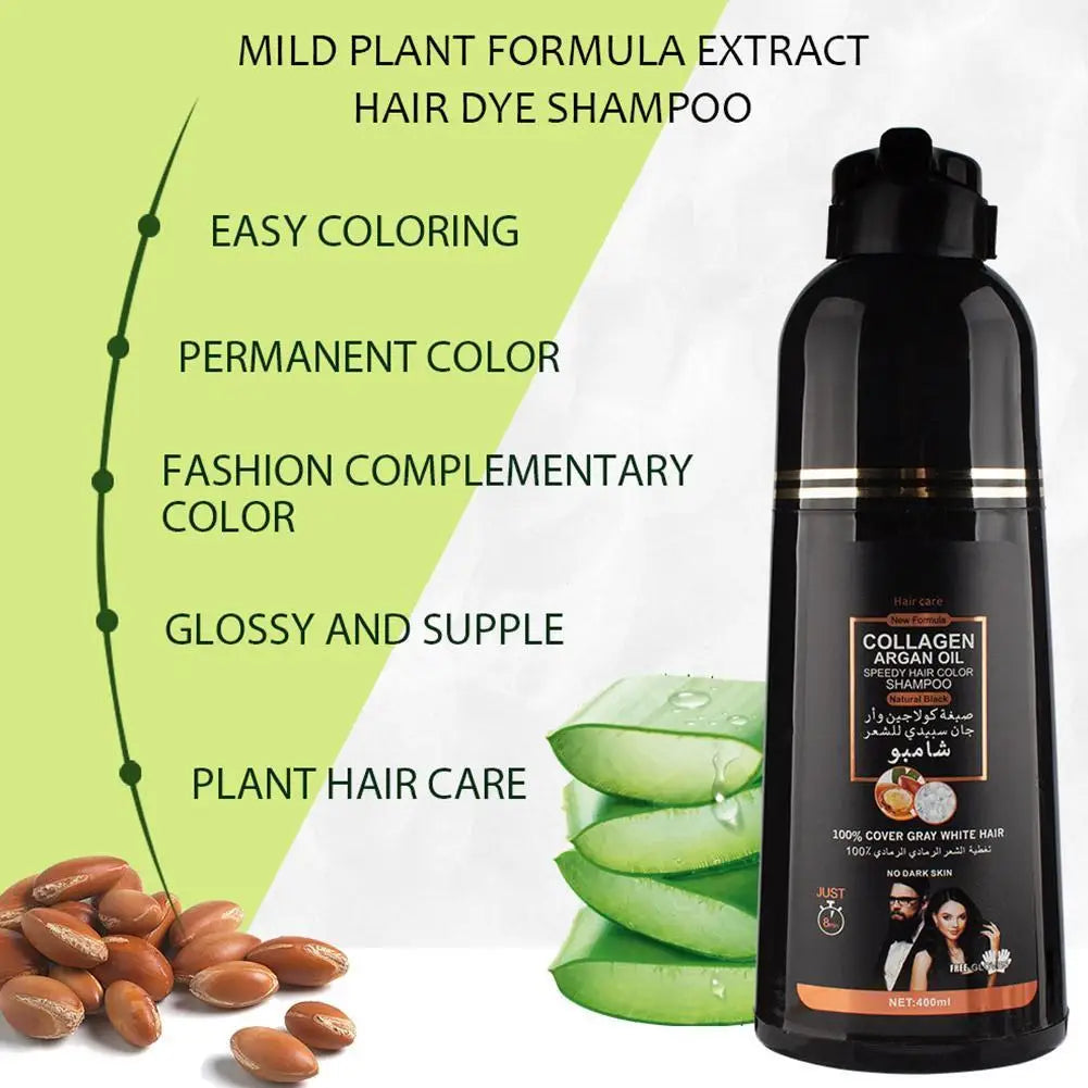 3-in-1 Collagen Argan Oil Shampoo Long-Lasting Black Hair Dye Shampoo for Men Women Nourishes Colors Gray Hair, 400/420ml