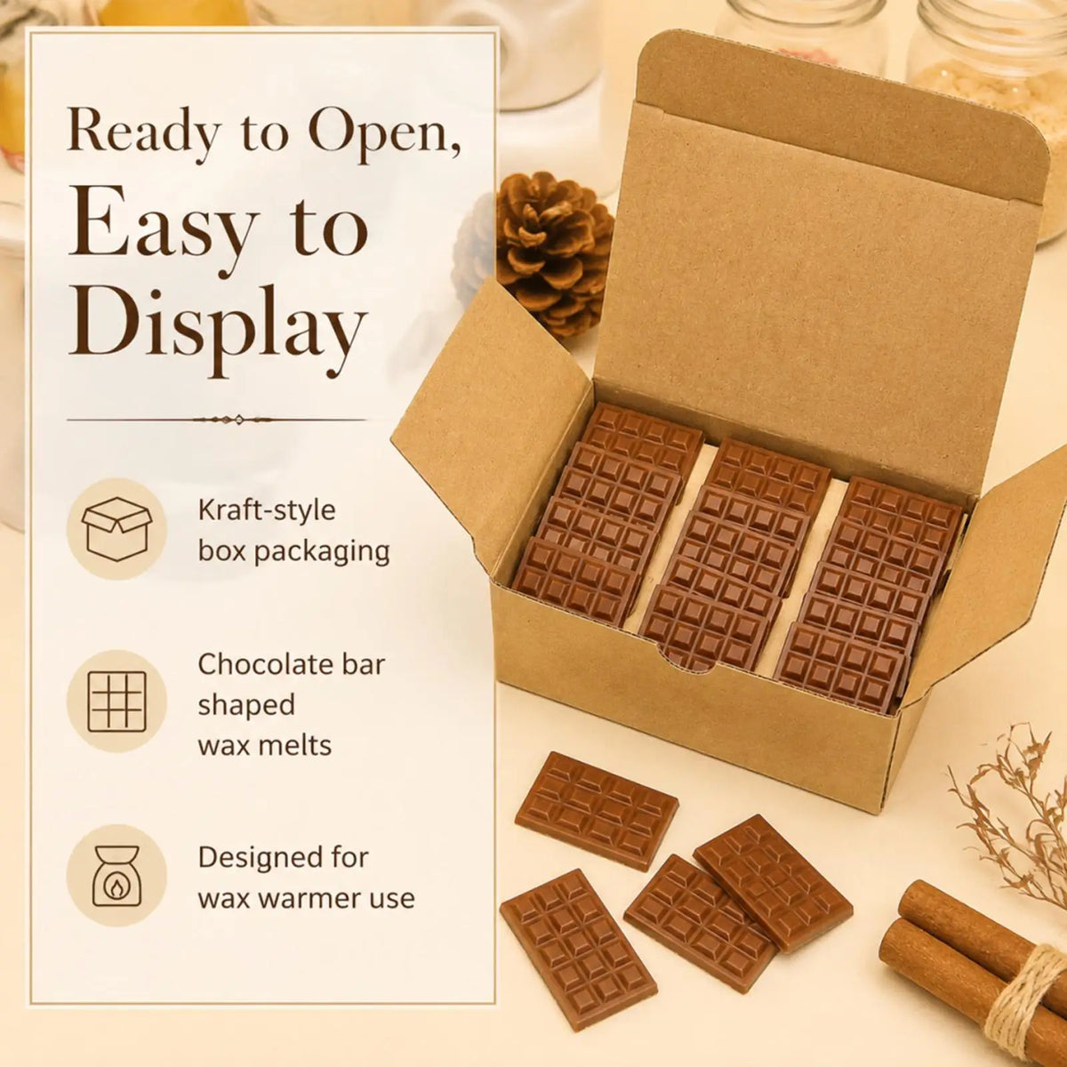 Strong Scent Wax Melts Chocolate Shape, Long Lasting Scented Wax Cubes for Home Fragrance, Bedroom Living Room Decor Gift