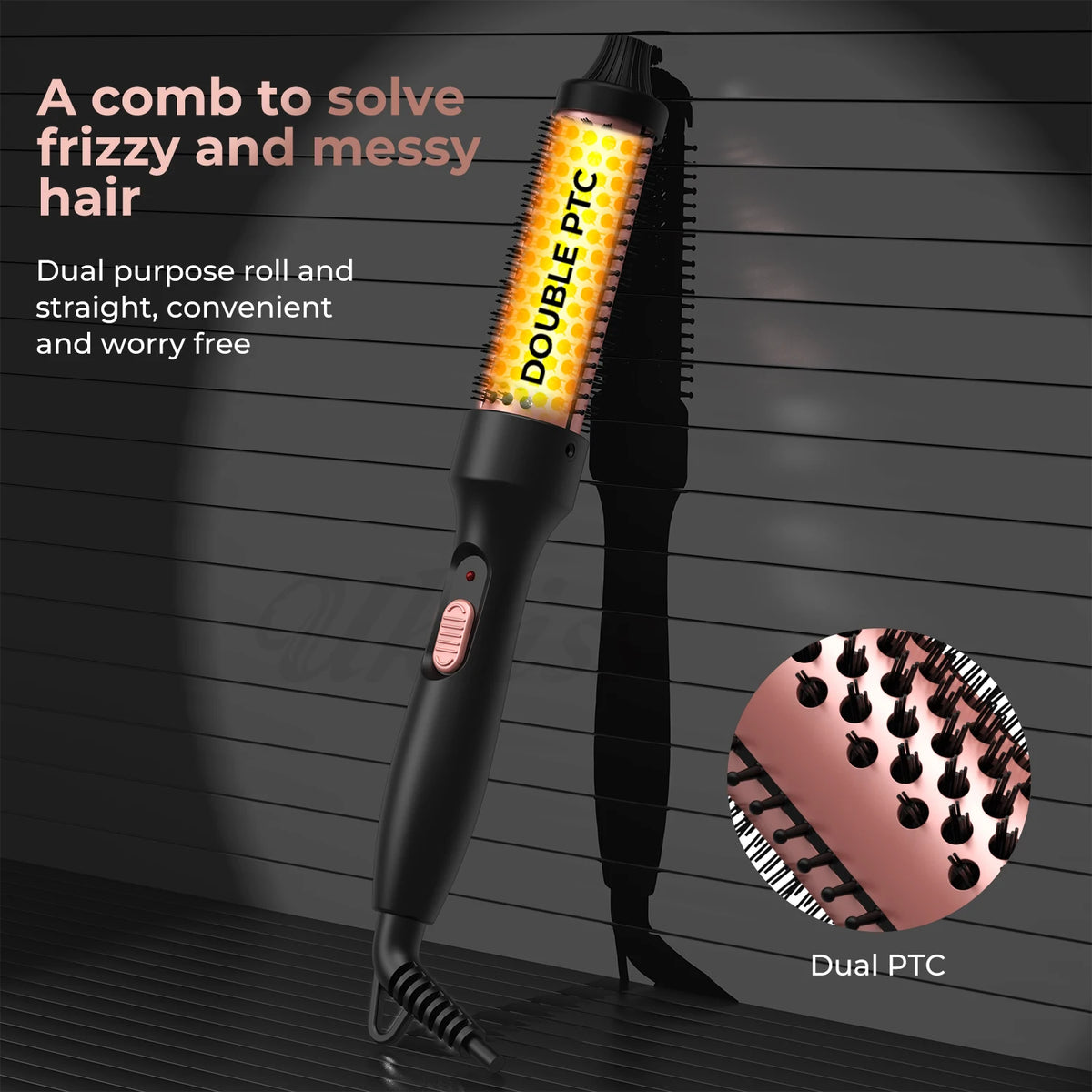 Curling Thermal Brush Double PTC Heated Curling Iron Brush Anti-Scald Round Brush 32mm Hair Curler Hot Volumizing Brush Styler