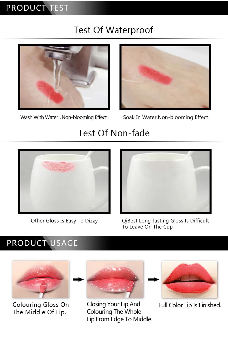 QIBEST Sexy Velvet Matte Lip Gloss Liquid Lipstick Lipgloss Beauty Red Nude Waterproof Long-lasting Lip Stain Makeup For Women