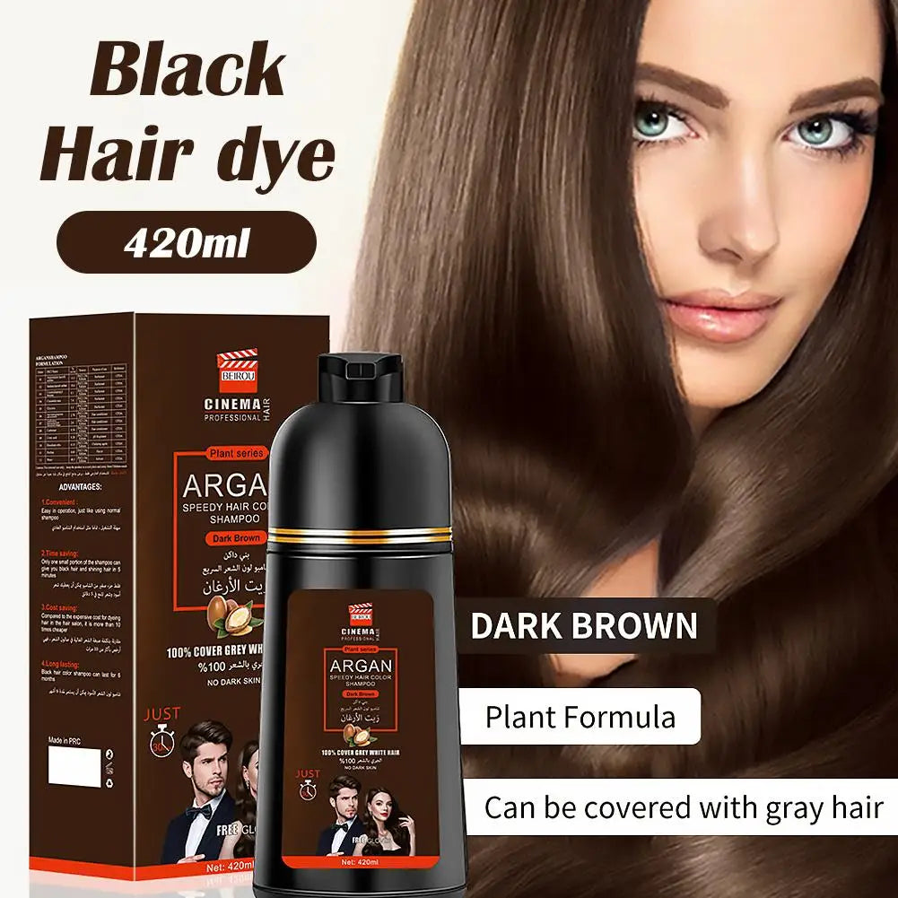 3-in-1 Collagen Argan Oil Shampoo Long-Lasting Black Hair Dye Shampoo for Men Women Nourishes Colors Gray Hair, 400/420ml